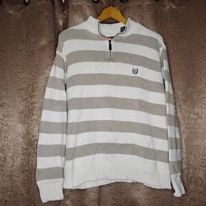 Chaps Men's 1/4 Zip Striped‎ Sweater Creme Beige Tan XL Extra Large -8